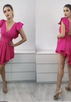 Rochie eleganta scurta asimetrica cu volane imagine