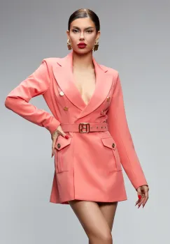 Rochie eleganta tip sacou de culoare somon accesorizata cu centura detasabila imagine