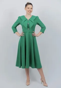 Rochie eleganta verde cu volane la bust imagine
