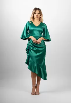 Rochie eleganta verde din material vaporos satinat imagine