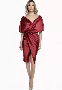 Rochie grena din tafta cu aspect petrecut imagine