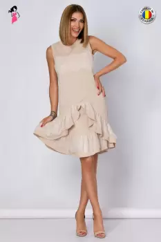 Rochie LaDonna bej cu volane si dantela imagine