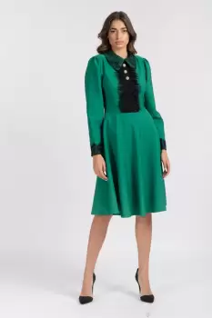 Rochie LaDonna verde cu dantela neagra si nasturi MAXI imagine