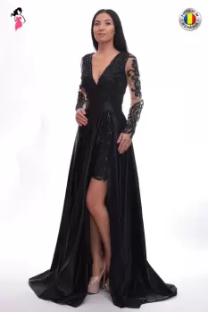 Rochie lunga de ocazie din tafta cu broderie imagine