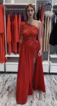 Rochie lunga de ocazie din voal cu slit pe picior si broderie 3D imagine