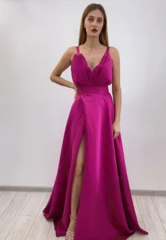 Rochie lunga din tafta cu slit pe picior imagine