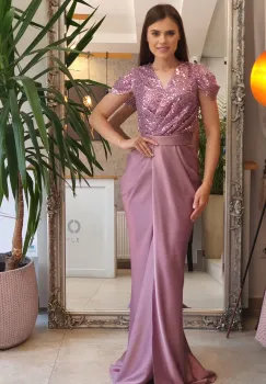 Rochie lunga din tafta cu slit si falduri in lateral imagine