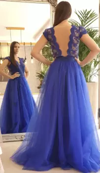 Rochie lunga din tull cu broderie in partea superioara imagine