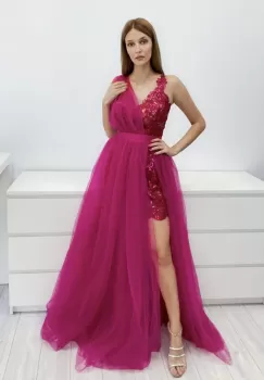 Rochie lunga din tull cu slit pe picior imagine