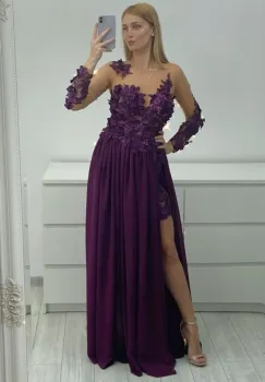 Rochie lunga din voal cu broderie florala 3D imagine