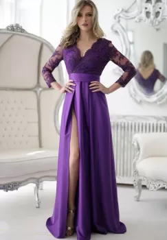 Rochie lunga eleganta din tafta mov cu broderie imagine