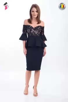Rochie MBG Collection de ocazie conica cu maneci clopot si peplum la talie imagine