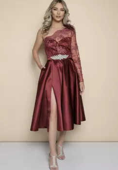 Rochie Mbg eleganta din tafta cu broderie si pene imagine