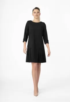 Rochie neagra cu croiala in A si pliuri la baza imagine