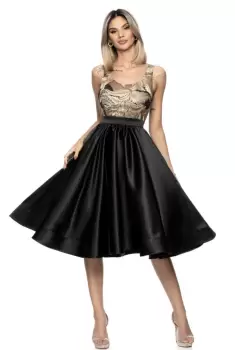 Rochie neagra din tafta prevazuta cu dantela in partea superioara imagine