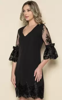 Rochie neagra eleganta cu broderie la baza si maneci clopot imagine