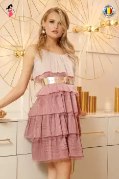 Rochie Pretty Girl de ocazie cu volane din pliseu lame imagine