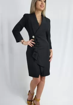 Rochie tip sacou neagra prevazuta cu volanase imagine