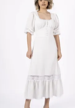 Rochie vaporoasa midi alba din vascoza imagine