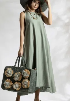 Rochie vaporoasa sin vascoza kaki cu croi lejer in A imagine