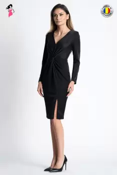 Rochie Xara de ocazie conica cu nod in talie si slit pe picior imagine