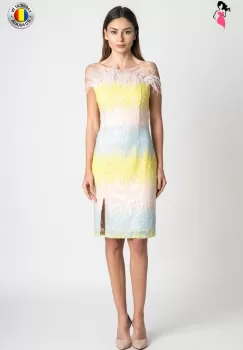 Rochie Xara de ocazie de lungime midi cu paiete si pene imagine