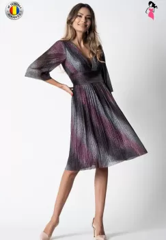 Rochie Xara de ocazie din lurex plisat gri cu roz imagine
