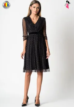 Rochie Xara de ocazie midi din tulle plisat cu buline aurii imagine