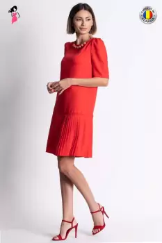 Rochie Xara eleganta cu perle si element plisat asimetric imagine