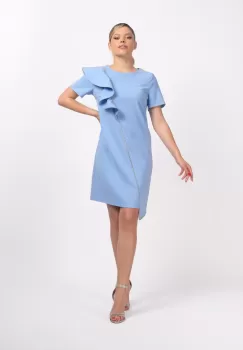 Rocie eleganta bleu cu model deosebit volan pe umar imagine