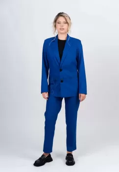 Sacou albastru cu buzunare laterale si imprimeu imagine