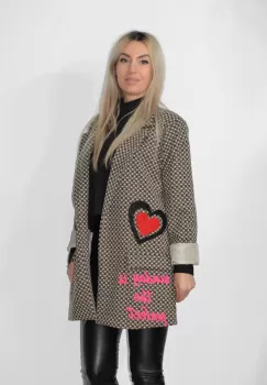 Sacou casual captusit cu imprimeu roz imagine