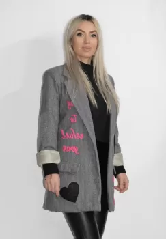 Sacou casual drept gri cu imprimeu colorat imagine