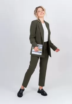 Sacou casual verde kaki cu imprimeu si buzunare laterale imagine