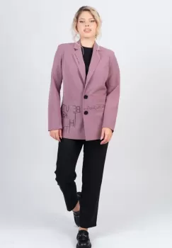 Sacou lila cu imprimeu si buzunare laterale imagine