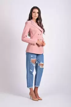 Sacou roz casual cu doua randuri de nasturi imagine