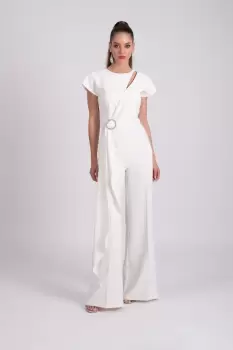 Salopeta eleganta alba cu pantalon evazat imagine