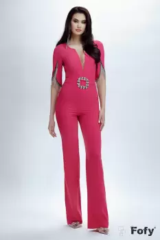 Salopeta eleganta cu franjuri si pantalon lung evazat imagine