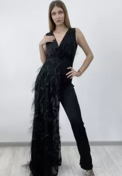 Salopeta eleganta cu trena prevazuta cu franjuri imagine