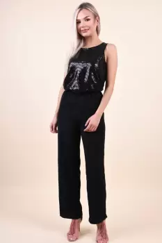 Salopeta eleganta neagra prevazuta cu paiete in partea superioara imagine