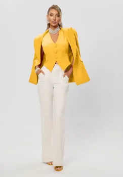 Set sacou galben si vesta cabrata cu nasturi imagine