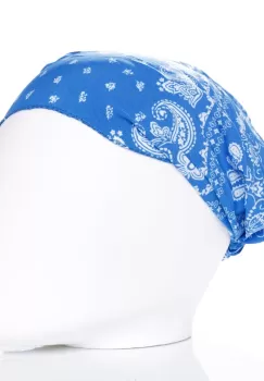 Bandana cu imprimeu alb pe fond albastru si elastic la spate imagine