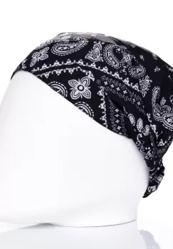 Bandana cu imprimeu alb pe fond negru si elastic la spate imagine