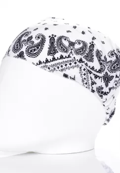 Bandana cu imprimeu bleumarin pe fond alb si elastic la spate imagine