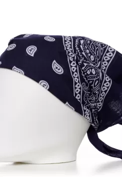 Bandana tip batic patrat cu imprimeu alb pe fond bleumarin imagine