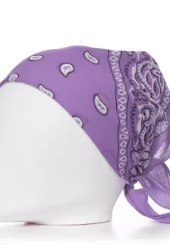 Bandana tip batic patrat cu imprimeu alb pe fond lila imagine