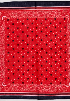 Bandana tip batic patrat cu imprimeu alb si bleumarin pe fond rosu imagine