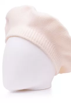 Bereta alba cu model tricotaj simplu cu clini, din lana imagine