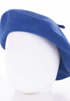 Bereta albastru electric clasica, cu strasuri foarte fine aplicate pe toata suprafata, din bumbac si lana imagine