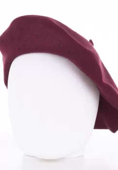 Bereta bordo chic, cu strasuri foarte fine aplicate pe toata suprafata, din bumbac si lana imagine